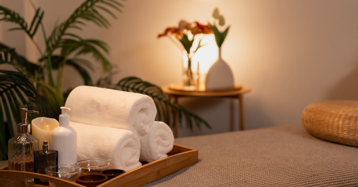 Elegant marble candles are arranged to create a calming spa decor display set against a white background.
